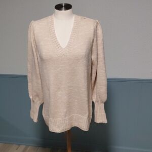 NIC+ZOE Light Beige V-Neck Sweater